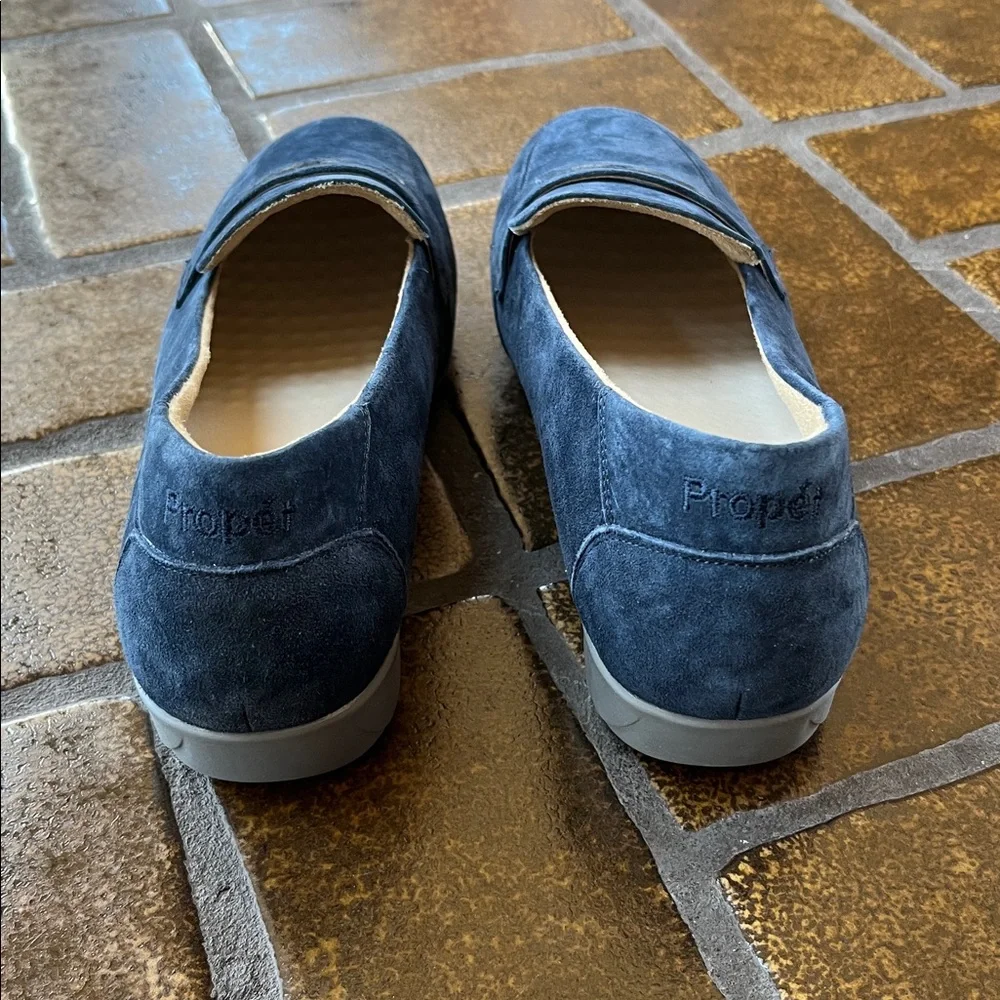 Propet Yetta Blue Suede Slip-On Penny Loafers
